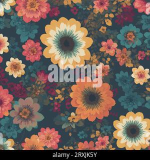 Colorful floral print background. Seamless floral pattern with bright pattern. Stock Vector