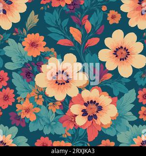 Colorful floral print background. Seamless floral pattern with bright pattern. Stock Vector