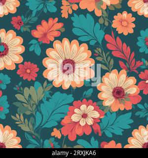 Colorful floral print background. Seamless floral pattern with bright pattern. Stock Vector