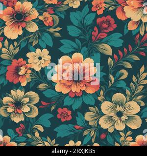 Colorful floral print background. Seamless floral pattern with bright pattern. Stock Vector
