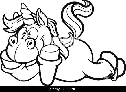 Cute cartoon unicorn coloring pages Stock Photo
