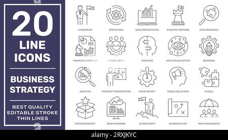 Business Strategy and Business Intelligence related icons set. Innovations into management. Editable stroke. EPS 10 Stock Vector