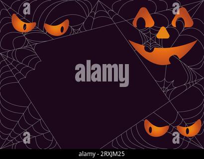 Frame pattern with scary spiders web on dark background for Halloween greeting cards decoration Stock Vector