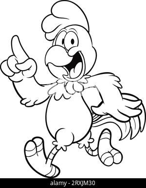 Cute Cartoon rooster coloring page for kids Stock Photo