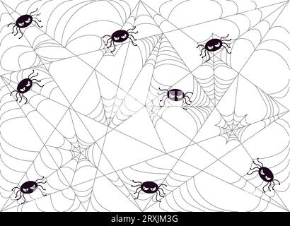 Funny pattern with scary spiders web on transparent background for Halloween greeting cards decoration Stock Vector