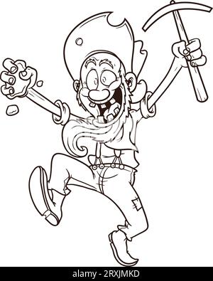 Old cartoon gold miner Coloring page for kids Stock Photo