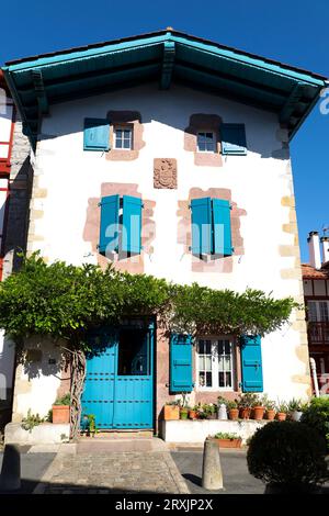 Ainhoa, France- August 12, 2023. Traditional half-timbered houses in Ainhoa, a small village in France near the Spanish border Stock Photo