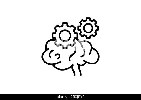 Thinking process icon. Brain icon with gear. icon related to critical thinking . suitable for web site design, app, user interfaces, printable etc. Li Stock Vector