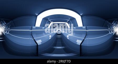 Dark tunnel with 360-degree seamless panoramic view. 3d rendering. Digital drawing. Stock Photo