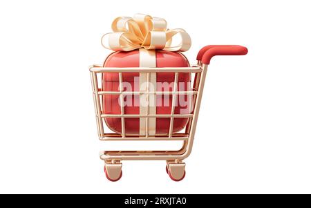 Cartoon shopping cart with shopping theme, 3d rendering. Digital drawing. Stock Photo