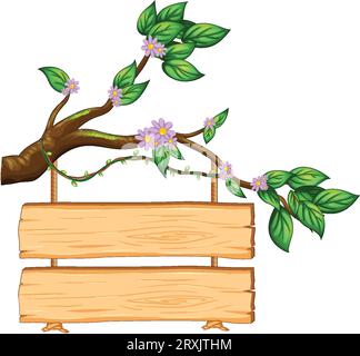 Cartoon tree branch with hanging wooden billboard template Stock Vector ...