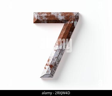 Digit made of rusty metal. 3d illustration of rusty number isolated on ...