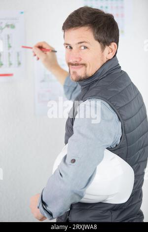 architect working on blueprint plans Stock Photo