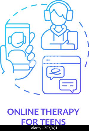 2D online therapy for teens linear icon concept Stock Vector