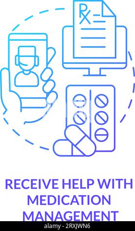2D receive help with medication management icon concept Stock Vector