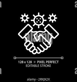 2D customizable thin line white handshake with virus icon Stock Vector