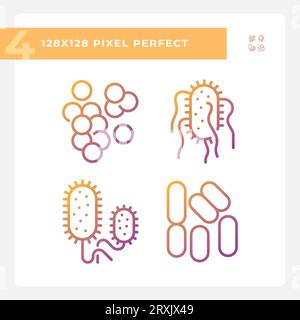 2D pixel perfect gradient bacteria icons Stock Vector