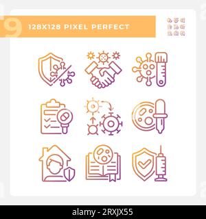 Pixel perfect gradient bacteria icons collection Stock Vector