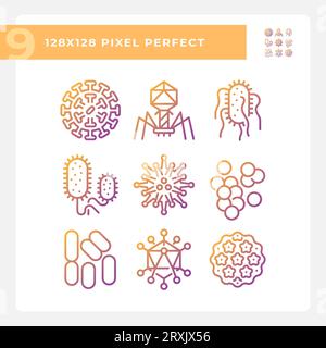 Pack of pixel perfect gradient bacteria icons Stock Vector