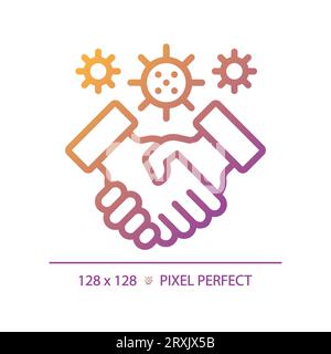2D simple thin line gradient handshake with virus icon Stock Vector