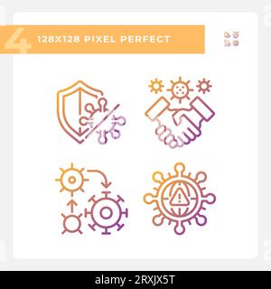 Pixel perfect gradient bacteria thin line icons set Stock Vector