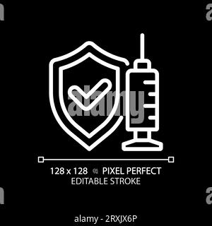 2D customizable thin line white vaccine icon Stock Vector