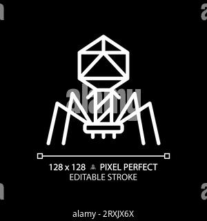 2D customizable thin line white bacteriophage icon Stock Vector
