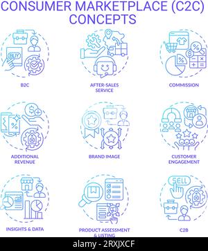 Gradient thin line icon set representing C2C Stock Vector