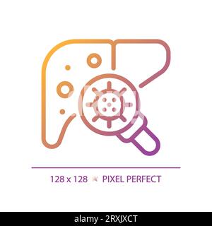 2D simple thin line gradient liver with virus icon Stock Vector