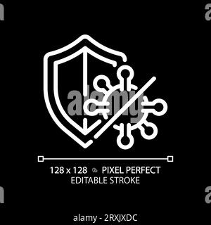 2D customizable thin line white virus with shield icon Stock Vector