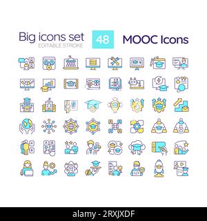 Editable multicolor big icons representing MOOC Stock Vector