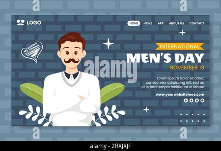 Men's Day Social Media Landing Page Cartoon Hand Drawn Templates Background Illustration Stock Vector