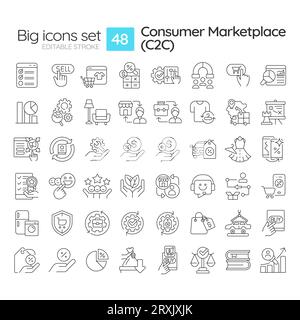 2D editable black big icons for C2C Stock Vector