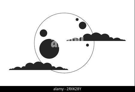 Creepy full moon clouds black and white 2D line cartoon object Stock Vector