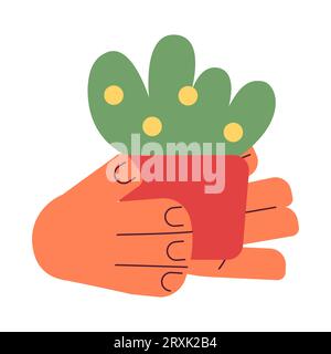 Potted plant holding cartoon character hands illustration Stock Vector