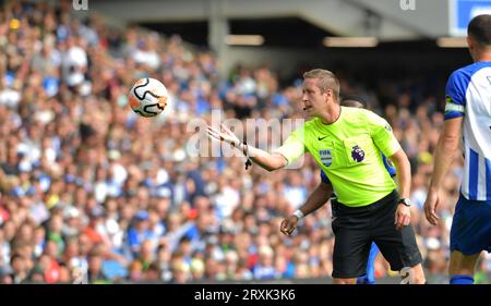 Referee John Brooks during the Premier League match between Brighton and Hove Albion and AFC Bournemouth at the American Express Stadium  , Brighton , UK - 24th September 2023 Photo Simon Dack / Telephoto Images. Editorial use only. No merchandising. For Football images FA and Premier League restrictions apply inc. no internet/mobile usage without FAPL license - for details contact Football Dataco Stock Photo