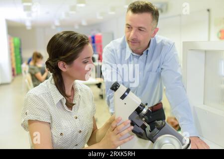 student and teacher in biology training course Stock Photo