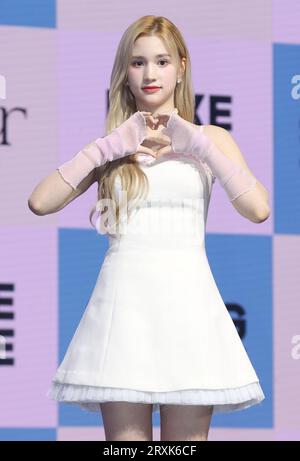 26th Sep, 2023. S. Korean girl group Kep1er Hikaru, a member of South  Korean girl group Kep1er, poses for a photo during a showcase in Seoul on  Sept. 25, 2023, to promote