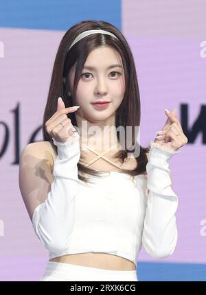 26th Sep, 2023. S. Korean girl group Kep1er Hikaru, a member of South  Korean girl group Kep1er, poses for a photo during a showcase in Seoul on  Sept. 25, 2023, to promote