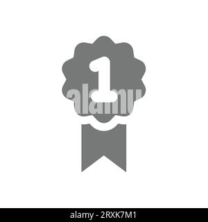 Award ribbon badge with number 1 icon. First place medal vector. Stock Vector