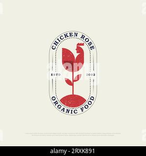 Rustic Chicken Rooster organic food logo design, vintage fried chicken restaurant icon vector illustration Stock Vector