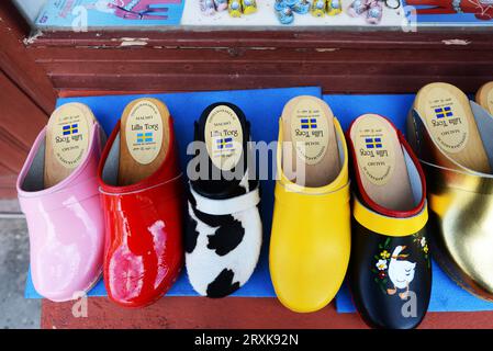 Swedish souvenirs displayed at a souvenir shop in the old town of Malmö, Sweden. Stock Photo