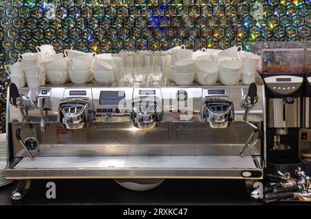 View of thenew coffee machine  in the restaurant Stock Photo