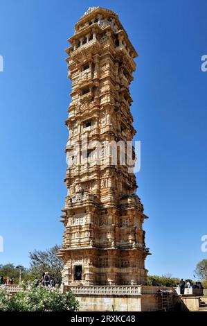 The Vijaya Stambha is an imposing victory monument located within Chittorgarh Fort in Chittorgarh Stock Photo