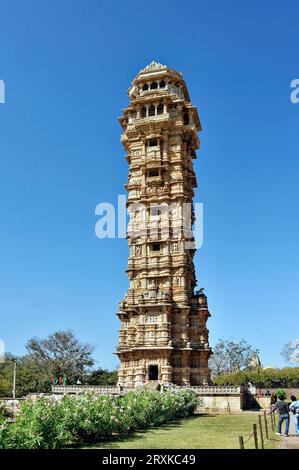 The Vijaya Stambha is an imposing victory monument located within Chittorgarh Fort in Chittorgarh Stock Photo