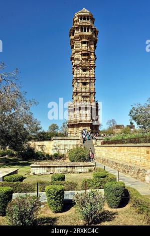 The Vijaya Stambha is an imposing victory monument located within Chittorgarh Fort in Chittorgarh Stock Photo