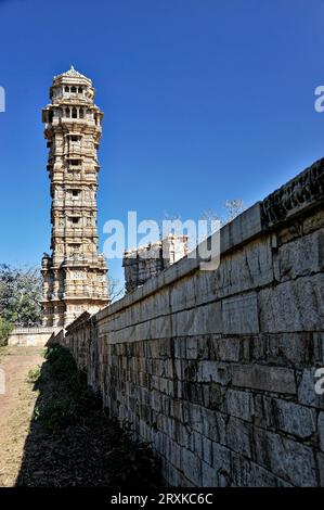 The Vijaya Stambha is an imposing victory monument located within Chittorgarh Fort in Chittorgarh Stock Photo