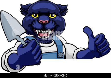 Panther Bricklayer Builder Holding Trowel Tool Stock Vector