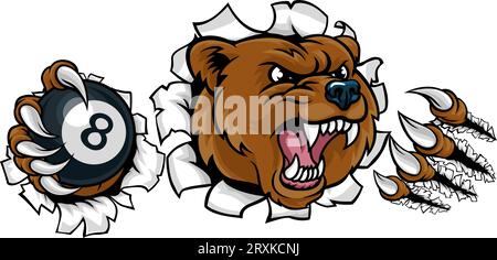 Bear Angry Pool 8 Ball Billiards Mascot Cartoon Stock Vector