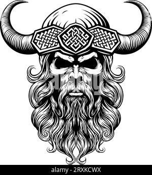 Viking Warrior Man Strong Mascot Face in Helmet Stock Vector